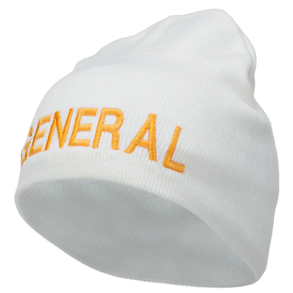 General Embroidered Short Beanie - White OSFM