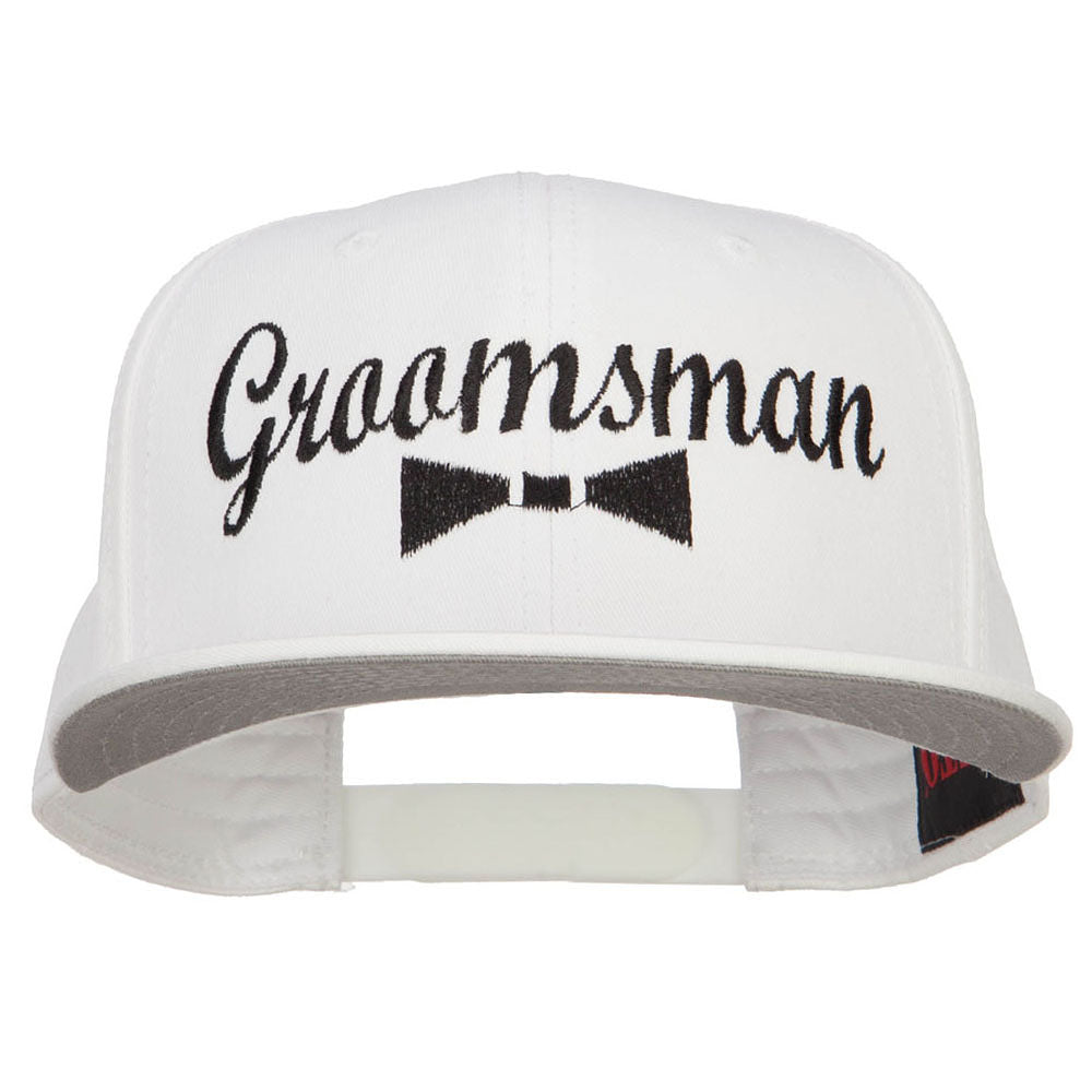 Groomsman Bow Tie Embroidered Cotton Snapback - White OSFM