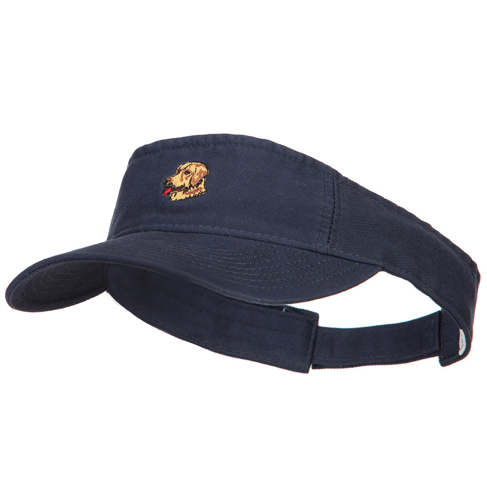 Golden Retriever Head Embroidered Pro Style Cotton Washed Visor - Navy OSFM