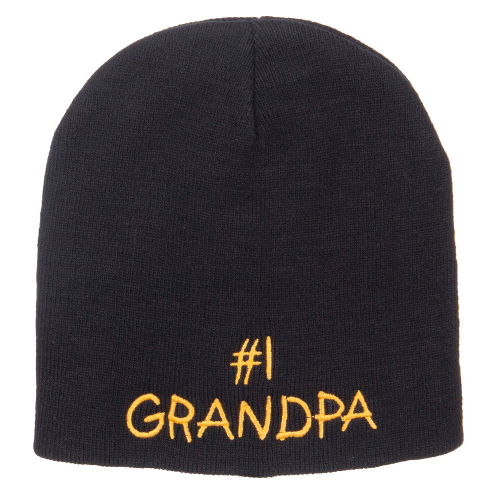 Number 1 Grandpa Embroidered Short Beanie - Black OSFM