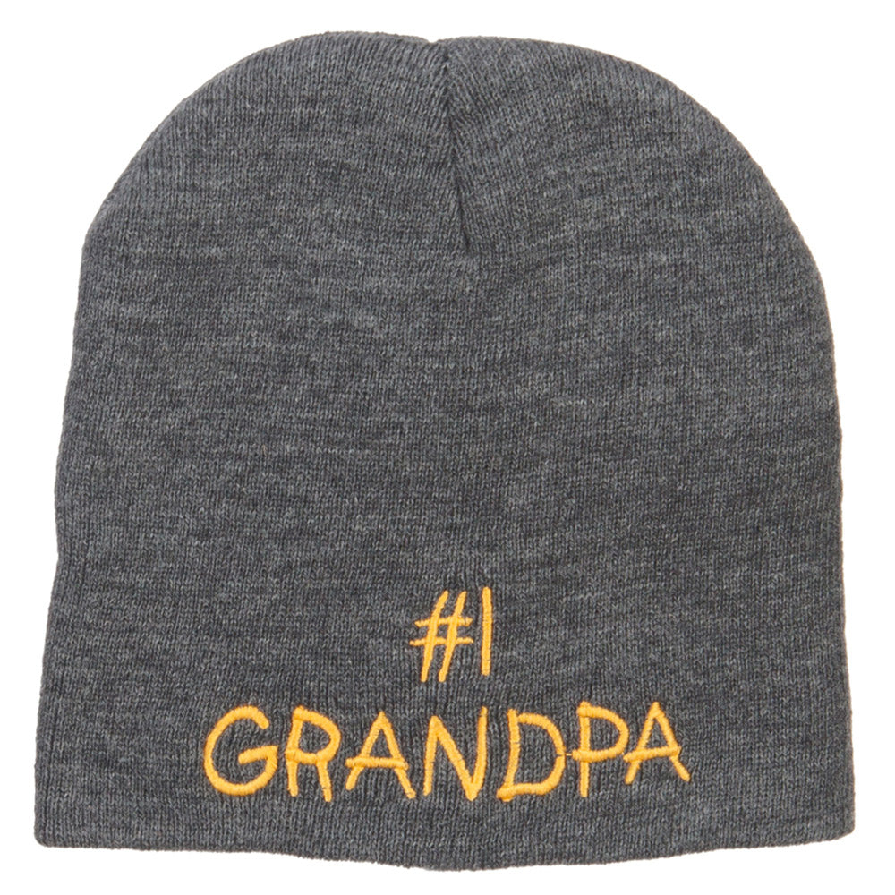 Number 1 Grandpa Embroidered Short Beanie - Grey OSFM