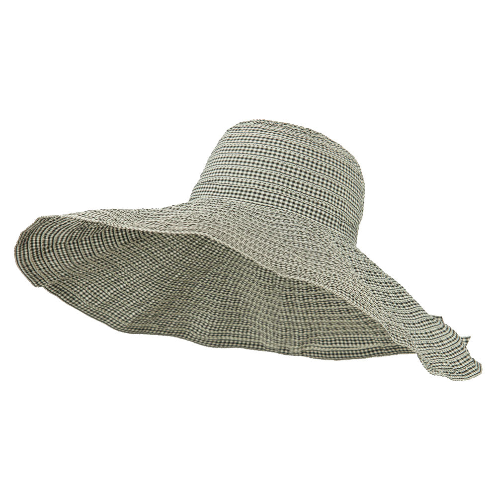 Gingham Ribbon Crushable Sun Hat - Black White OSFM