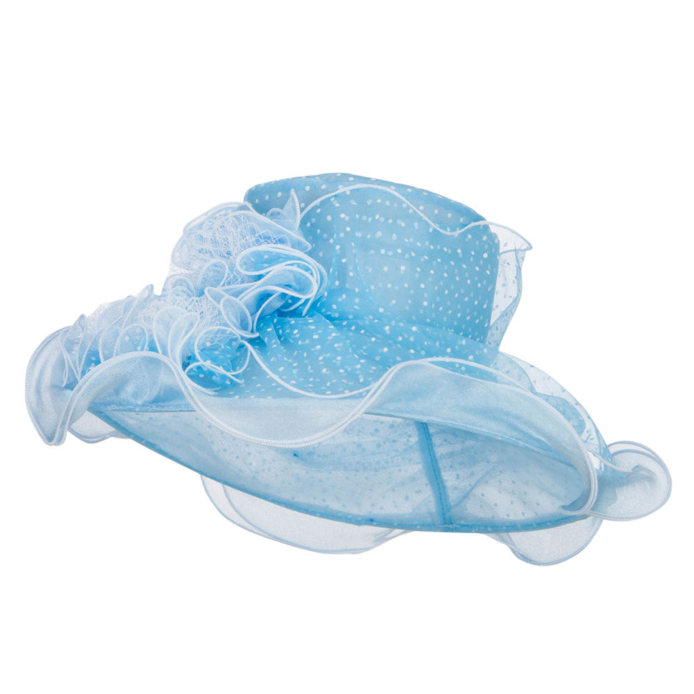 Polka Dot 3 Flowers Organza Hat - Blue OSFM