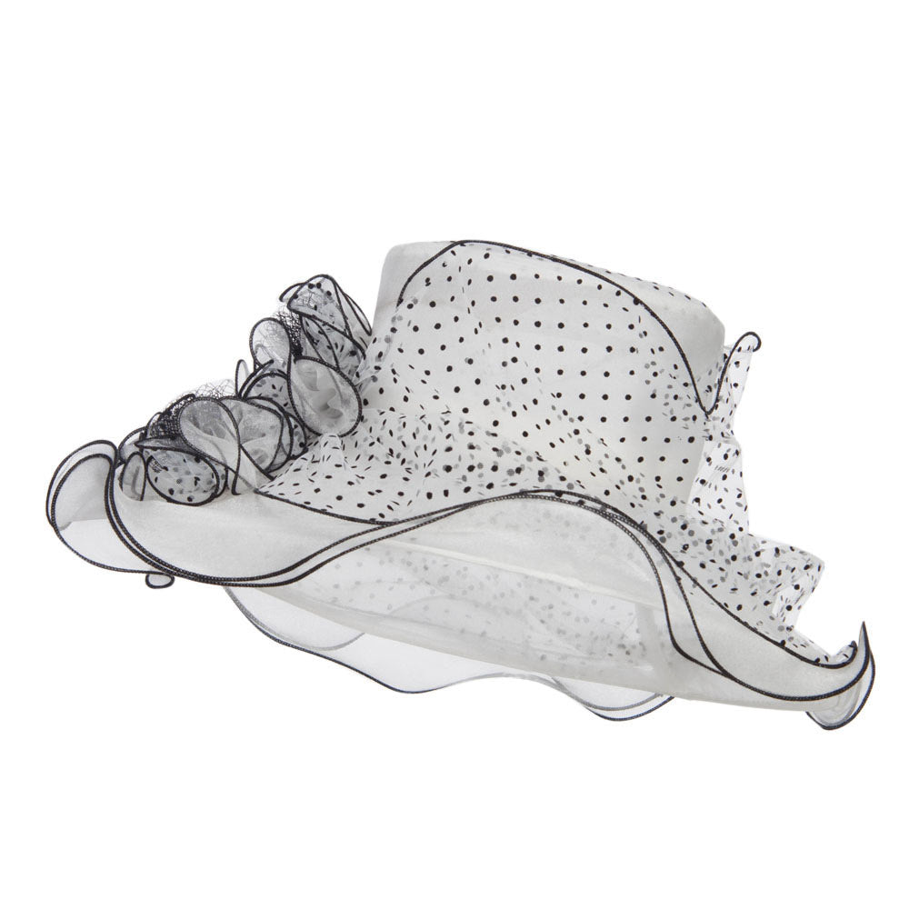 Polka Dot 3 Flowers Organza Hat - White OSFM