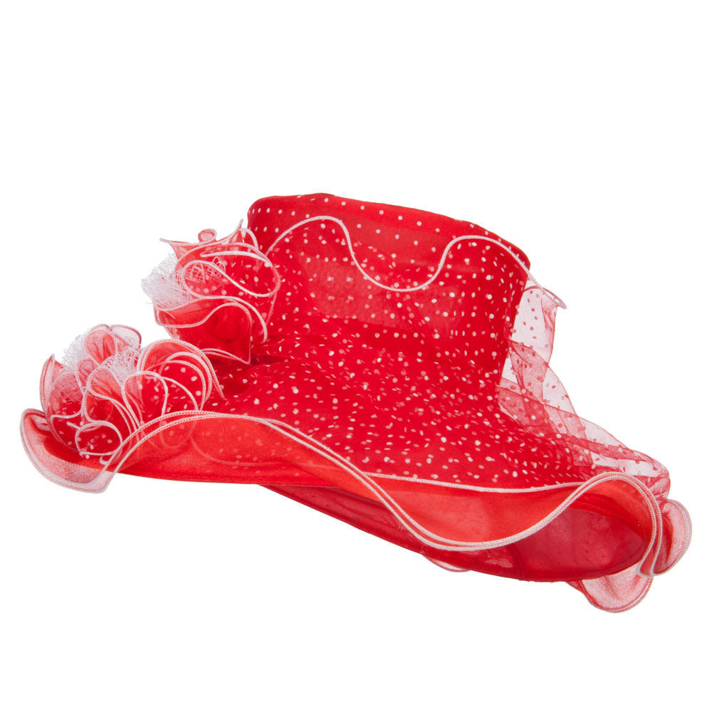 Polka Dot 3 Flowers Organza Hat - Red OSFM