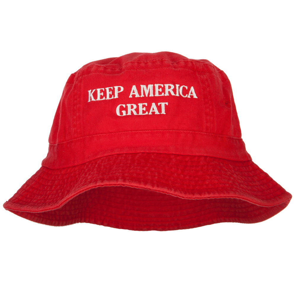 Keep America Great Two Line Letters Embroidered Dyed Bucket Hat - Red OSFM