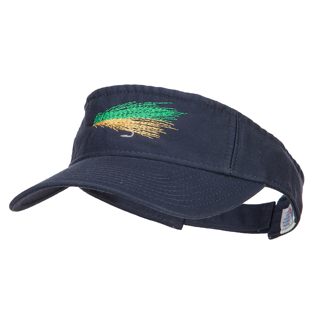 Green Fly Fishing Embroidered Pro Style Cotton Washed Visor - Navy OSFM