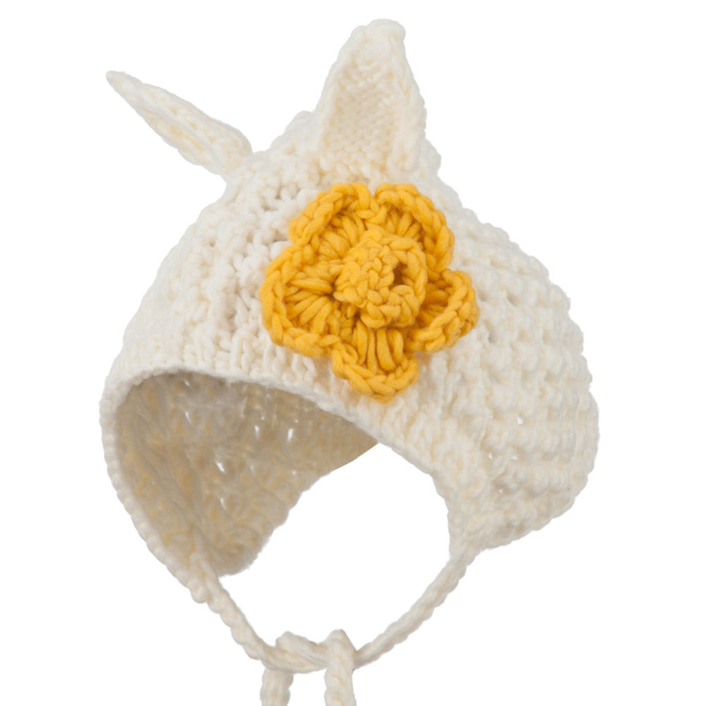 Girl&#039;s Chin Strap Ear Accent Beanie - Cream OSFM