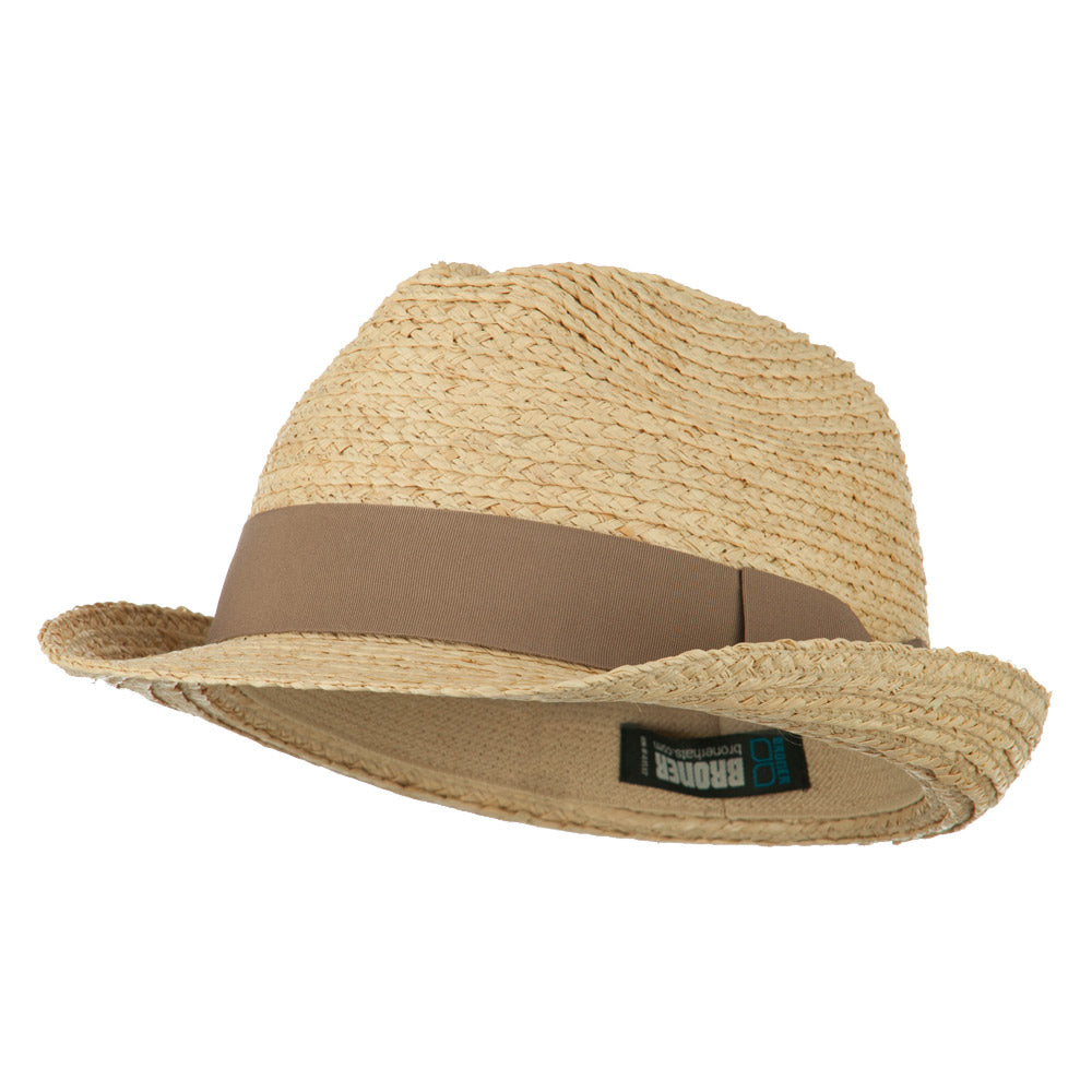 Big Size Braided Straw Fedora with Grosgrain Ribbon - Natural XL-2XL