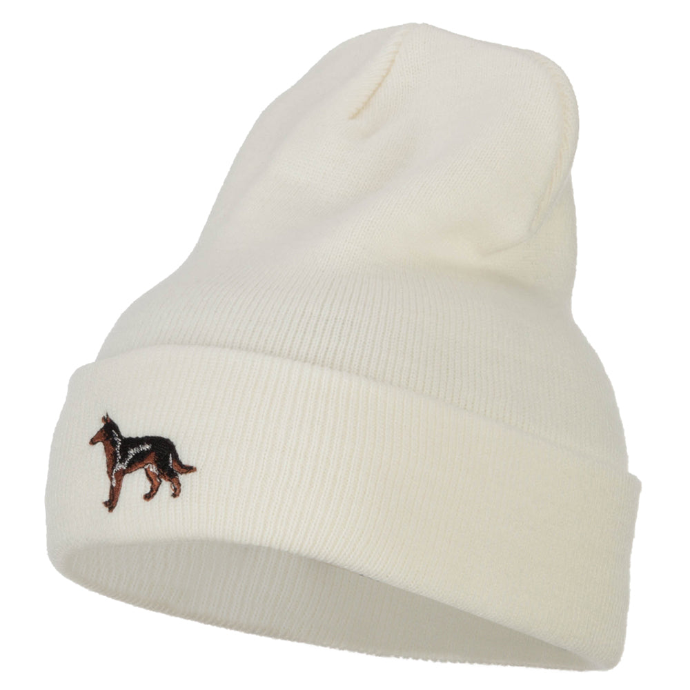 German Shepherd Embroidered Long Beanie - White OSFM