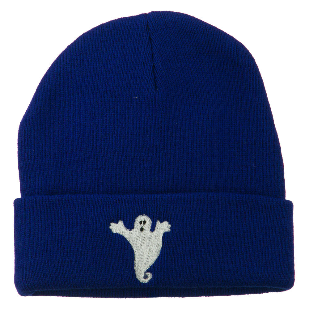 Halloween Spooky Ghost Embroidered Long Beanie - Royal OSFM