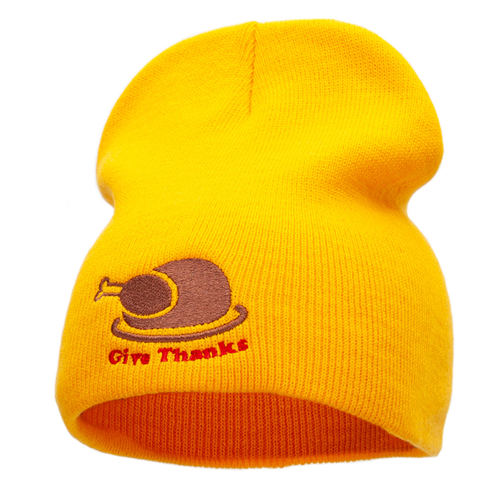Give Thanks Embroidered Knitted Long Beanie - Gold OSFM