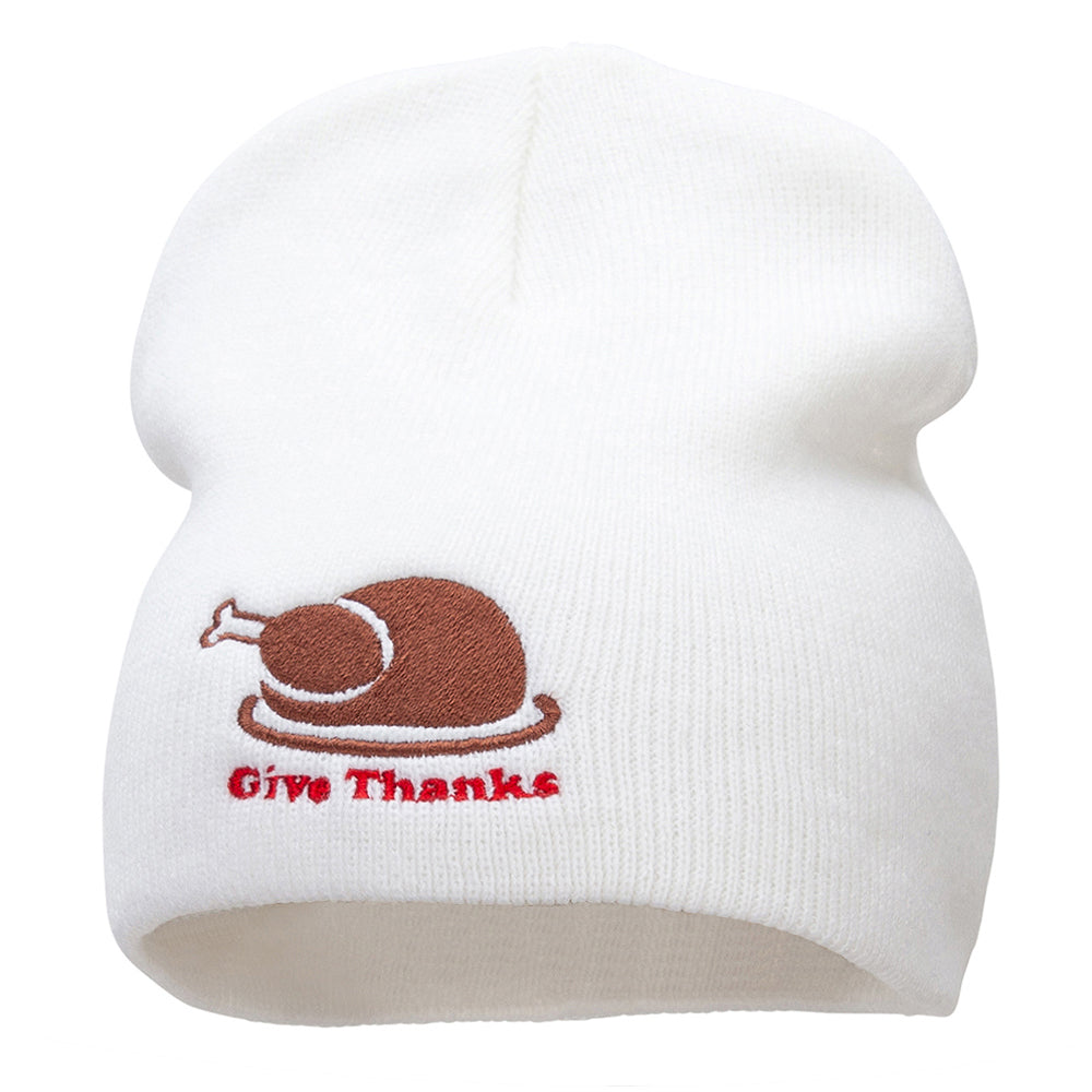 Give Thanks Embroidered Knitted Long Beanie - White OSFM