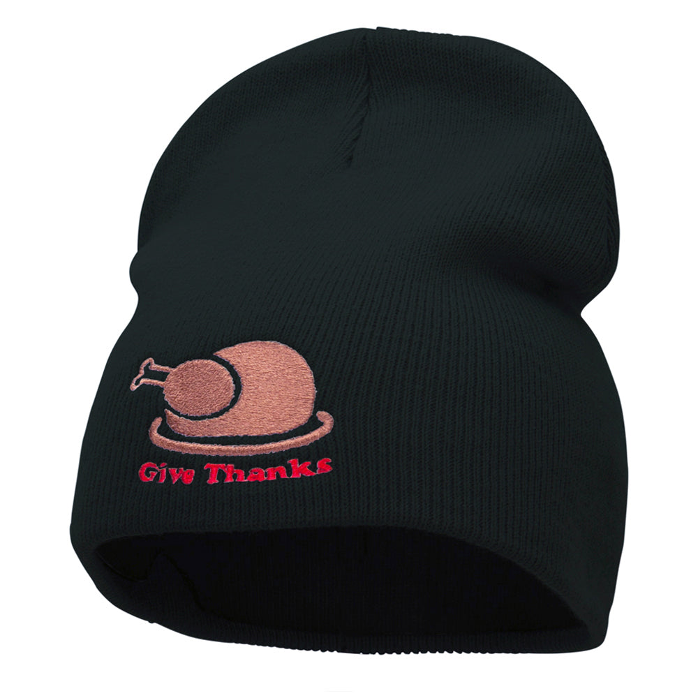 Give Thanks Embroidered Knitted Long Beanie - Black OSFM