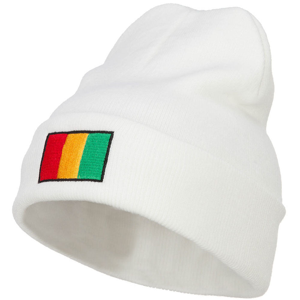 Guinea Flag Embroidered Long Beanie - White OSFM