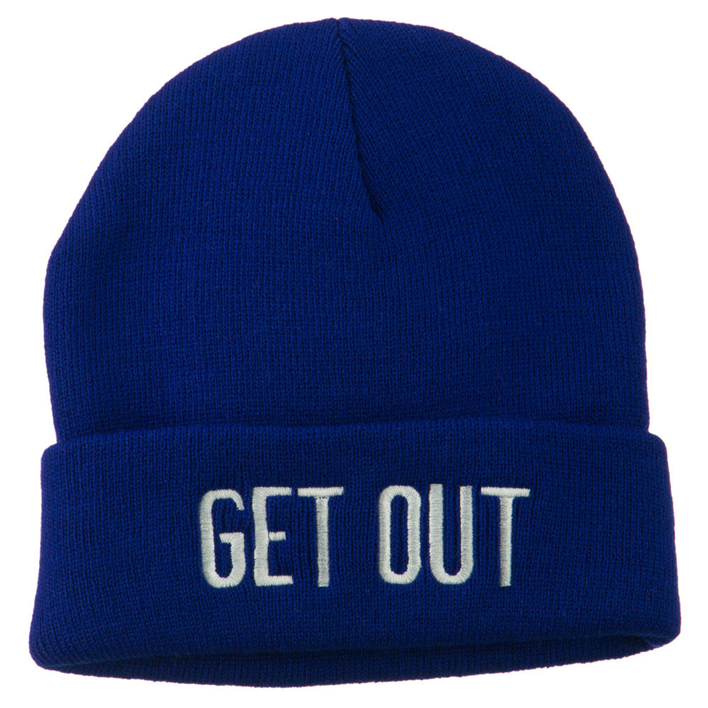 Get Out Embroidered Long Knit Beanie - Royal OSFM
