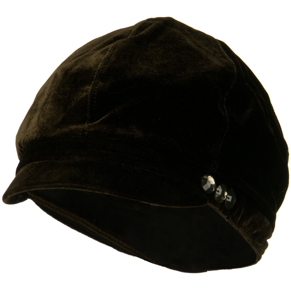 Gaby Velvet Newsboy Hat - Brown OSFM