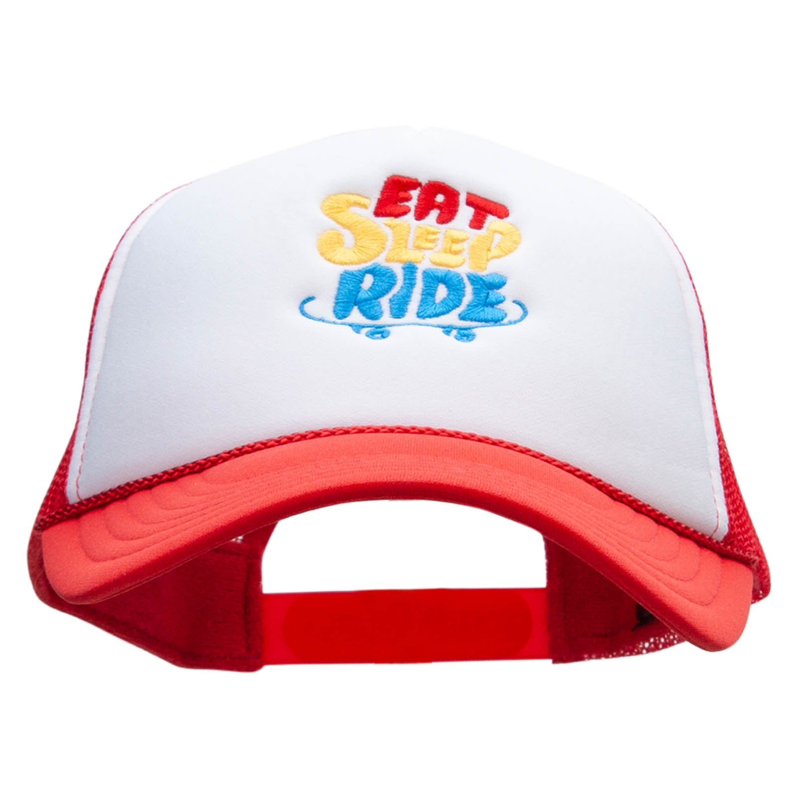 Eat Sleep Ride Embroidered Foam Panel Mesh Snapback - White Red OSFM