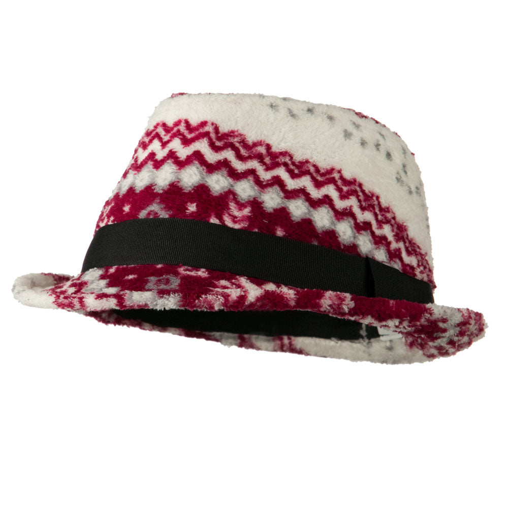 Girls Acrylic Blend Winter Design Fedora - Red White OSFM