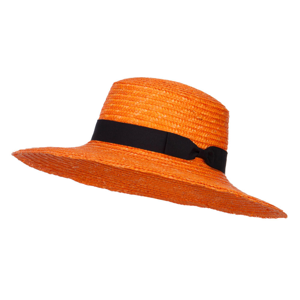 Grosgrain Band Straw Boat Hat - Apricot OSFM