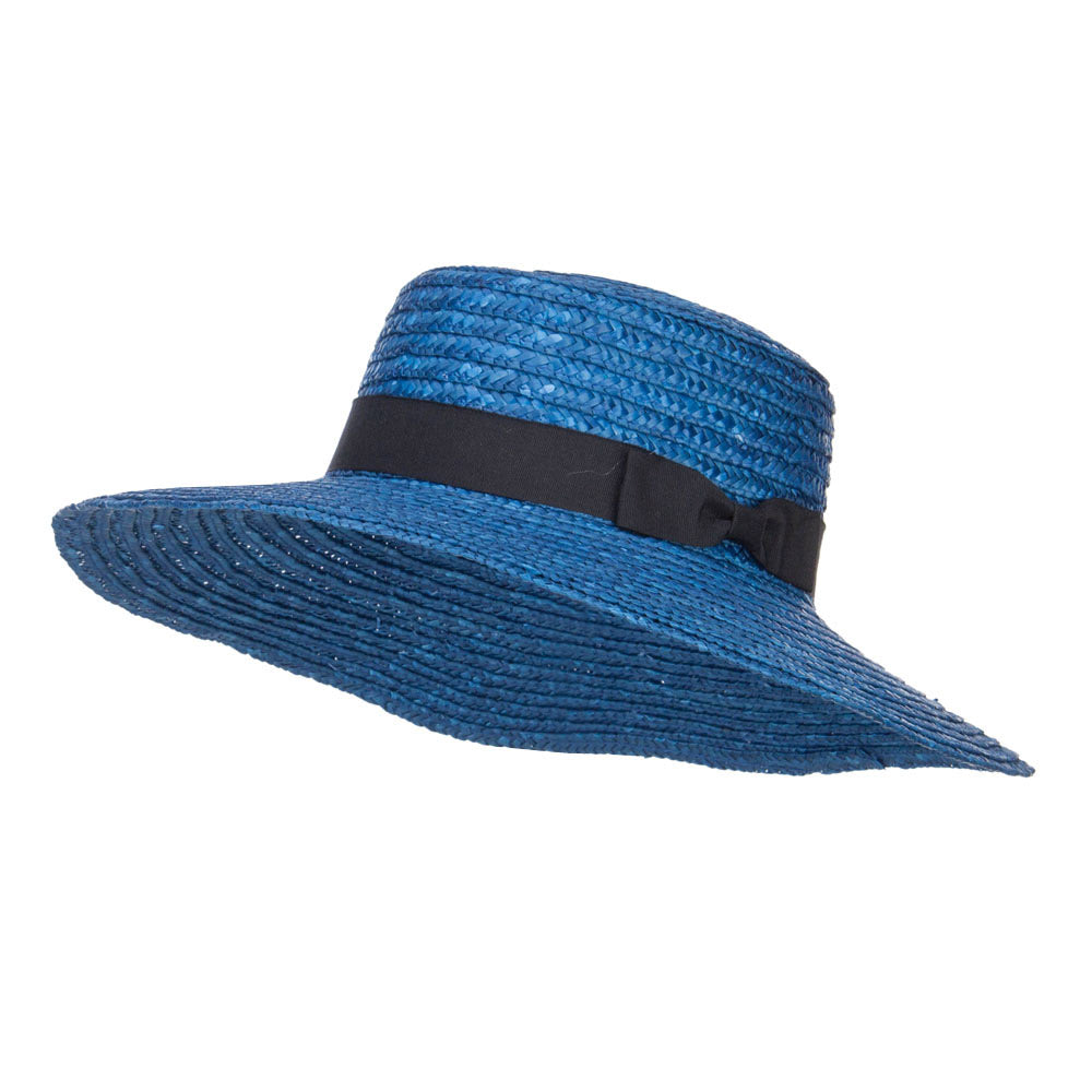 Grosgrain Band Straw Boat Hat - Teal OSFM