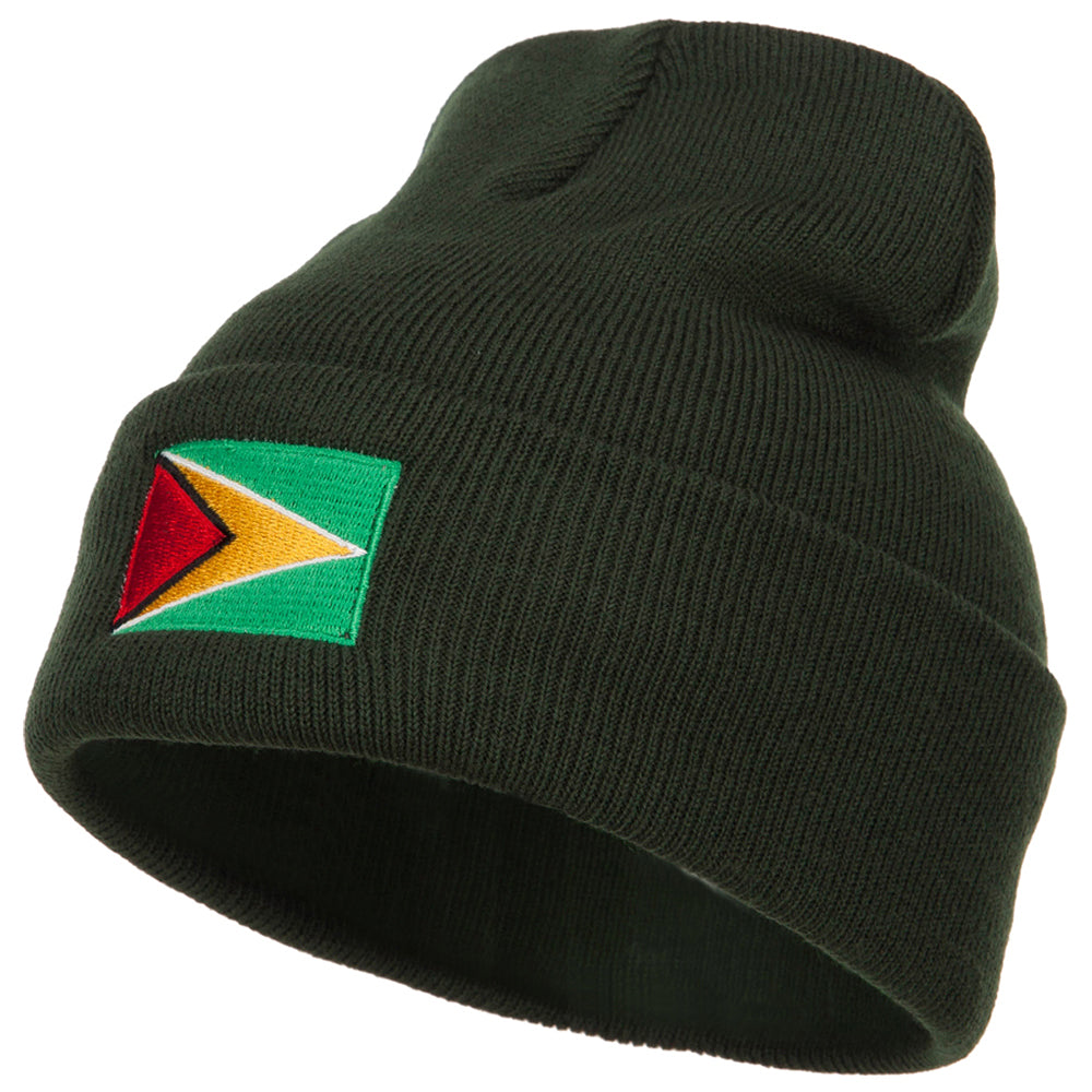 Guyana Flag Embroidered Long Beanie - Olive OSFM