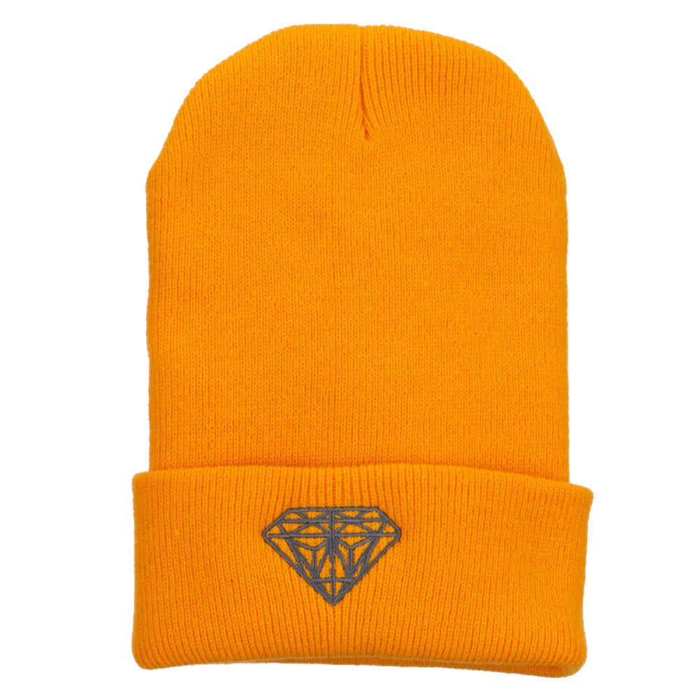 Grey Diamond Embroidered Cuffed Long Beanie - Yellow OSFM