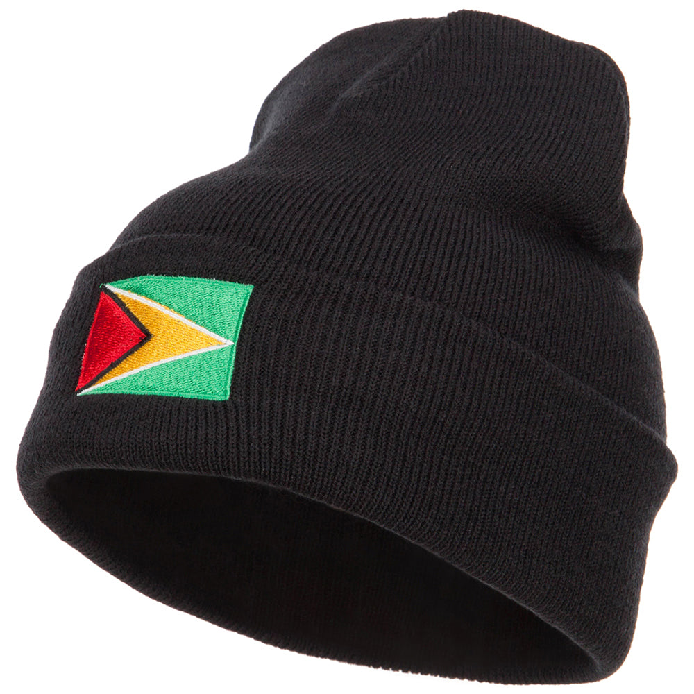 Guyana Flag Embroidered Long Beanie - Black OSFM
