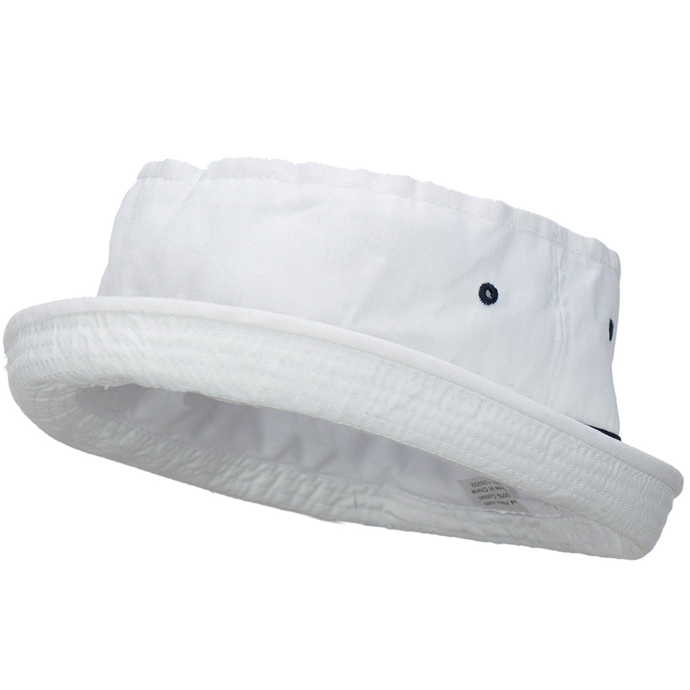 Striped Roll Up Bucket Hat - White Navy M-L