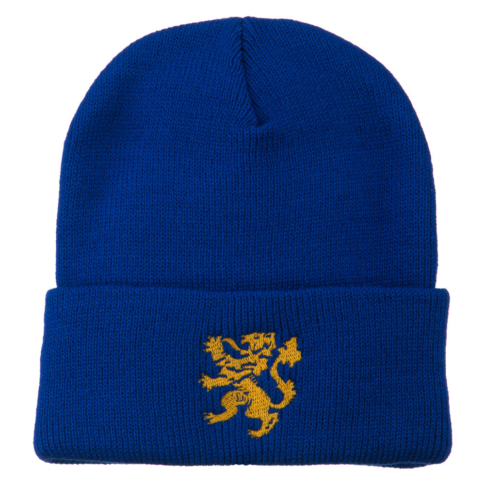 Heraldic Lion Embroidered Long Beanie - Royal OSFM