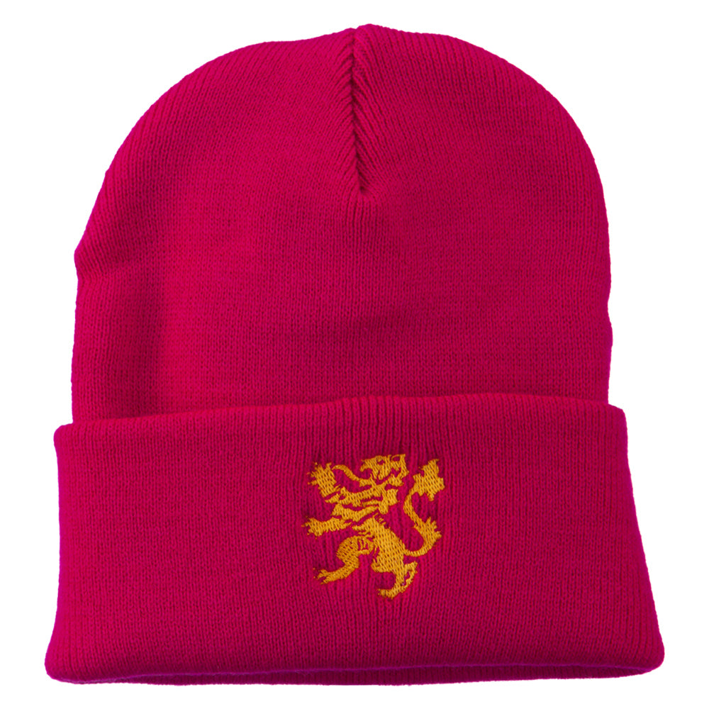 Heraldic Lion Embroidered Long Beanie - Hot Pink OSFM