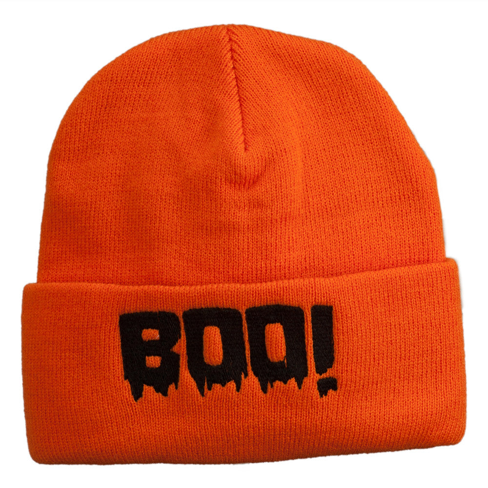 Halloween Boo Sign Embroidered Cuff Beanie - Orange OSFM