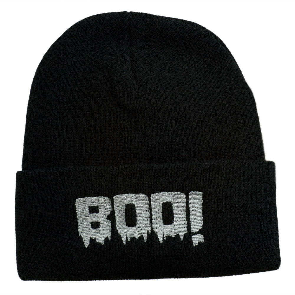 Halloween Boo Sign Embroidered Cuff Beanie - Black OSFM