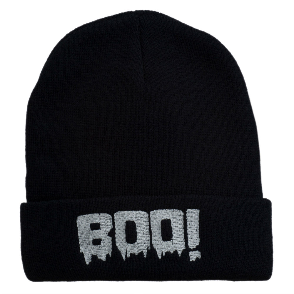 Halloween Boo Sign Embroidered Cuff Beanie - Navy OSFM