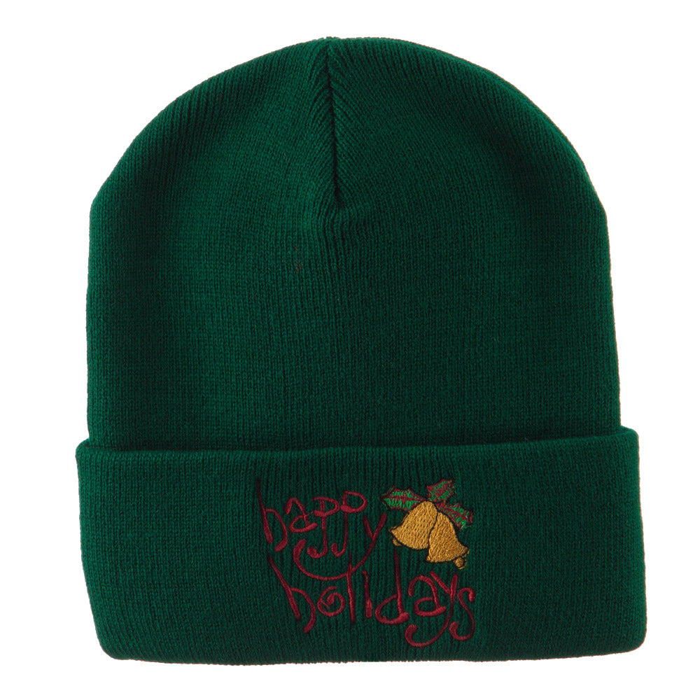 Happy Holidays with Bells Embroidered Long Beanie - Green OSFM