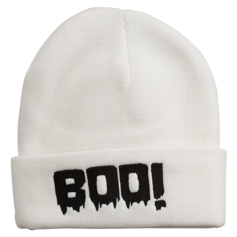 Halloween Boo Sign Embroidered Cuff Beanie - White OSFM