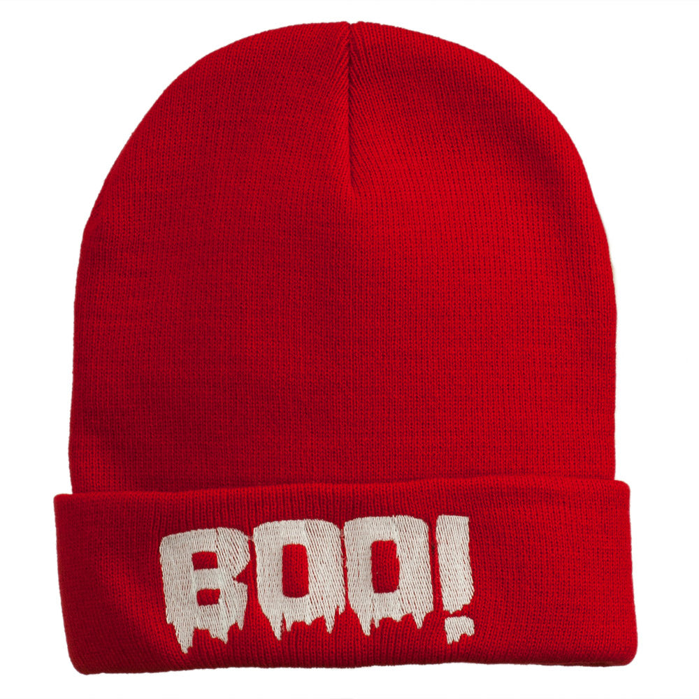 Halloween Boo Sign Embroidered Cuff Beanie - Red OSFM