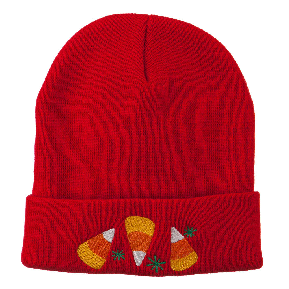 Halloween Candies Embroidered Long Beanie - Red OSFM