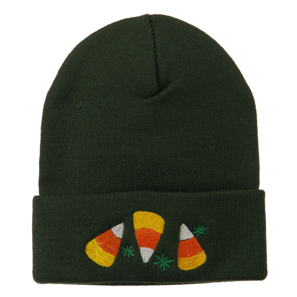 Halloween Candies Embroidered Long Beanie - Olive OSFM