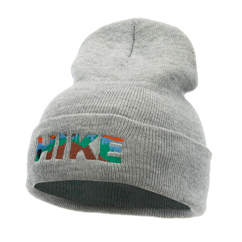 Hike Embroidered 12 Inch Long Knitted Beanie - Heather Grey OSFM