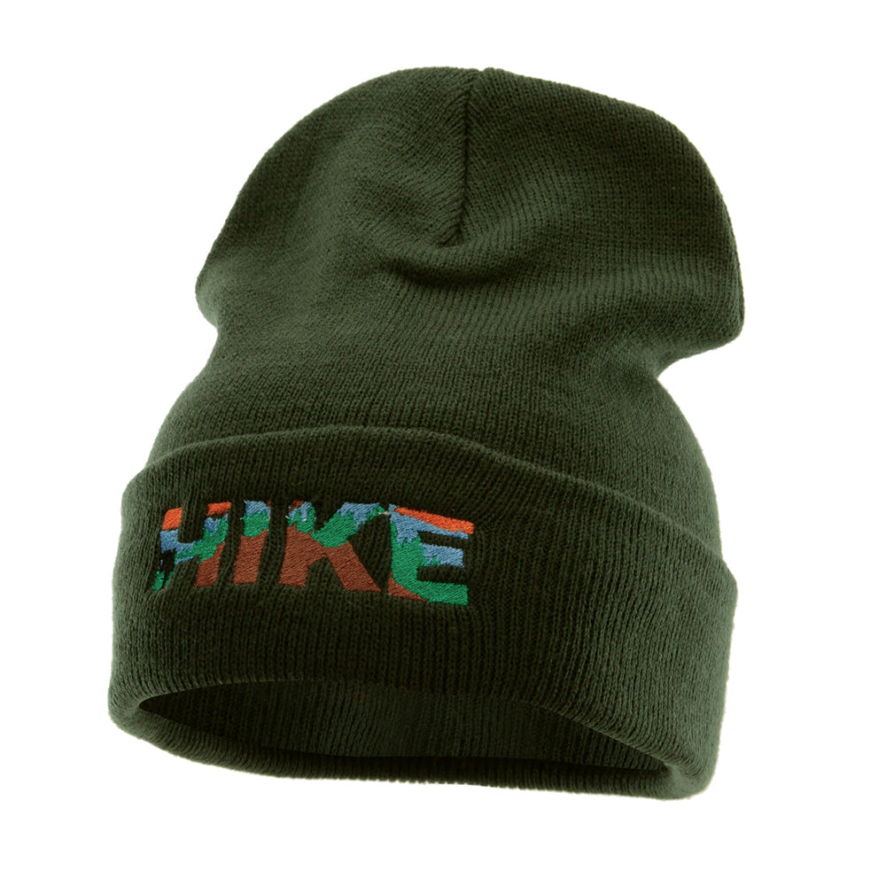 Hike Embroidered 12 Inch Long Knitted Beanie - Olive OSFM