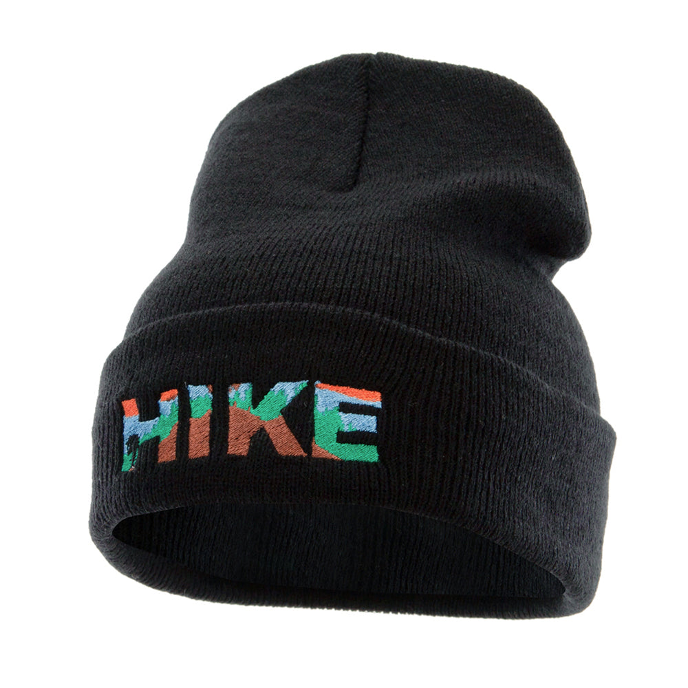Hike Embroidered 12 Inch Long Knitted Beanie - Black OSFM