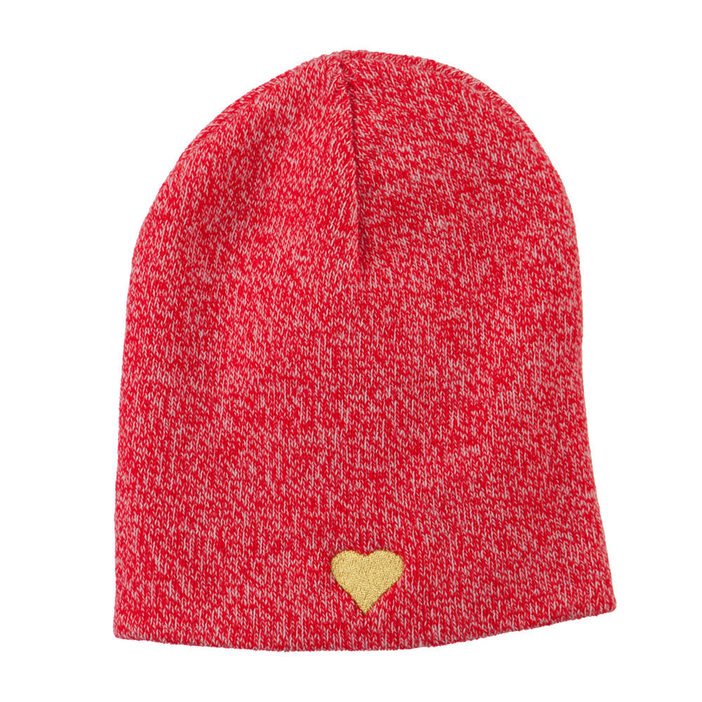 Heart Embroidered Short Beanie - Red OSFM