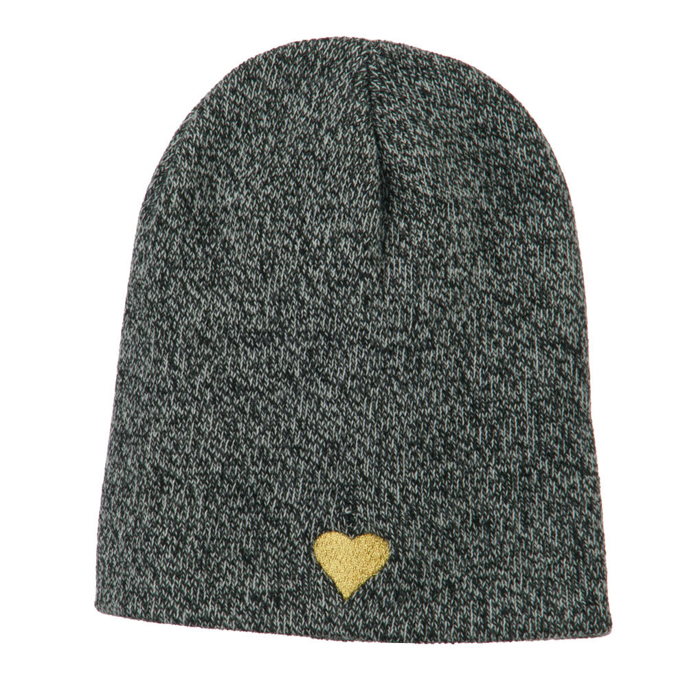 Heart Embroidered Short Beanie - Zebra OSFM