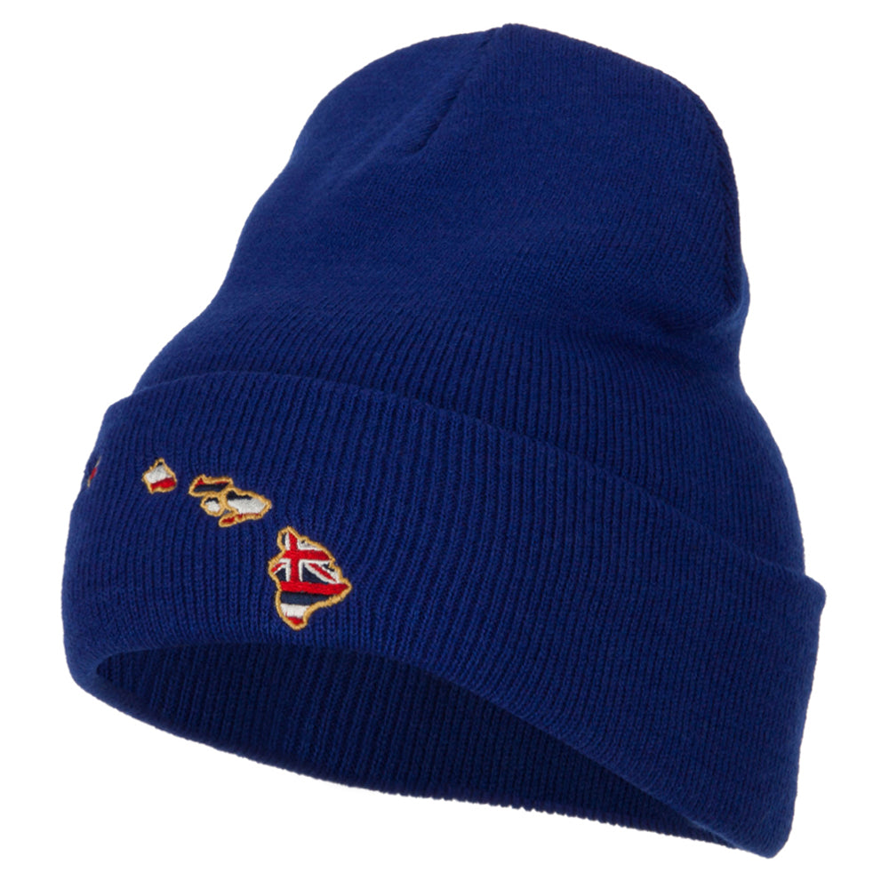 Hawaii Map State Flag Embroidered Long Beanie - Royal OSFM