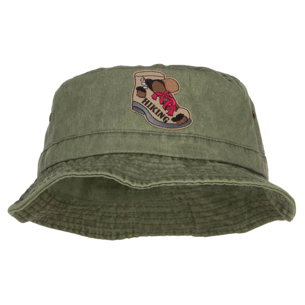 Hiking Shoes Patched Washed Bucket Hat - Olive S-M