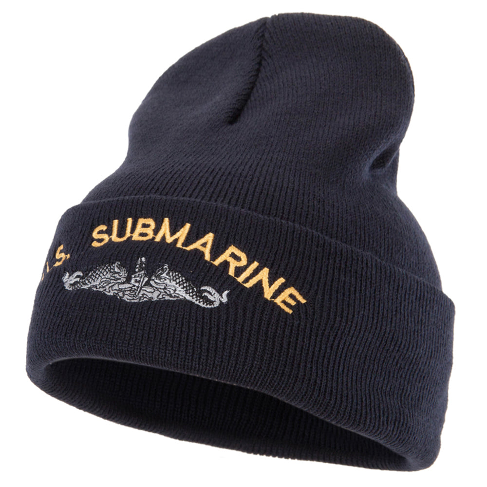 US Submarine Logo Military Embroidered Long Beanie - Navy OSFM