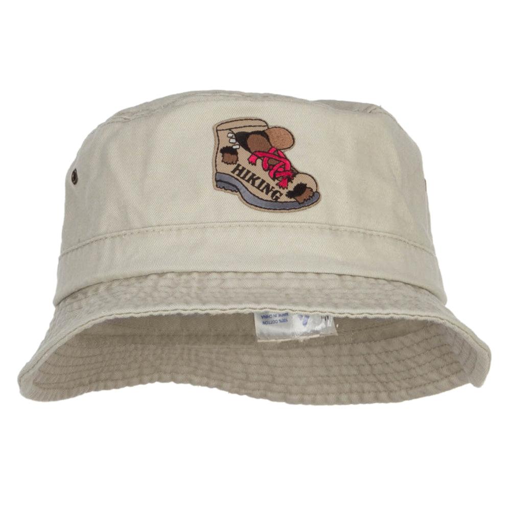 Hiking Shoes Patched Washed Bucket Hat - Beige M-L