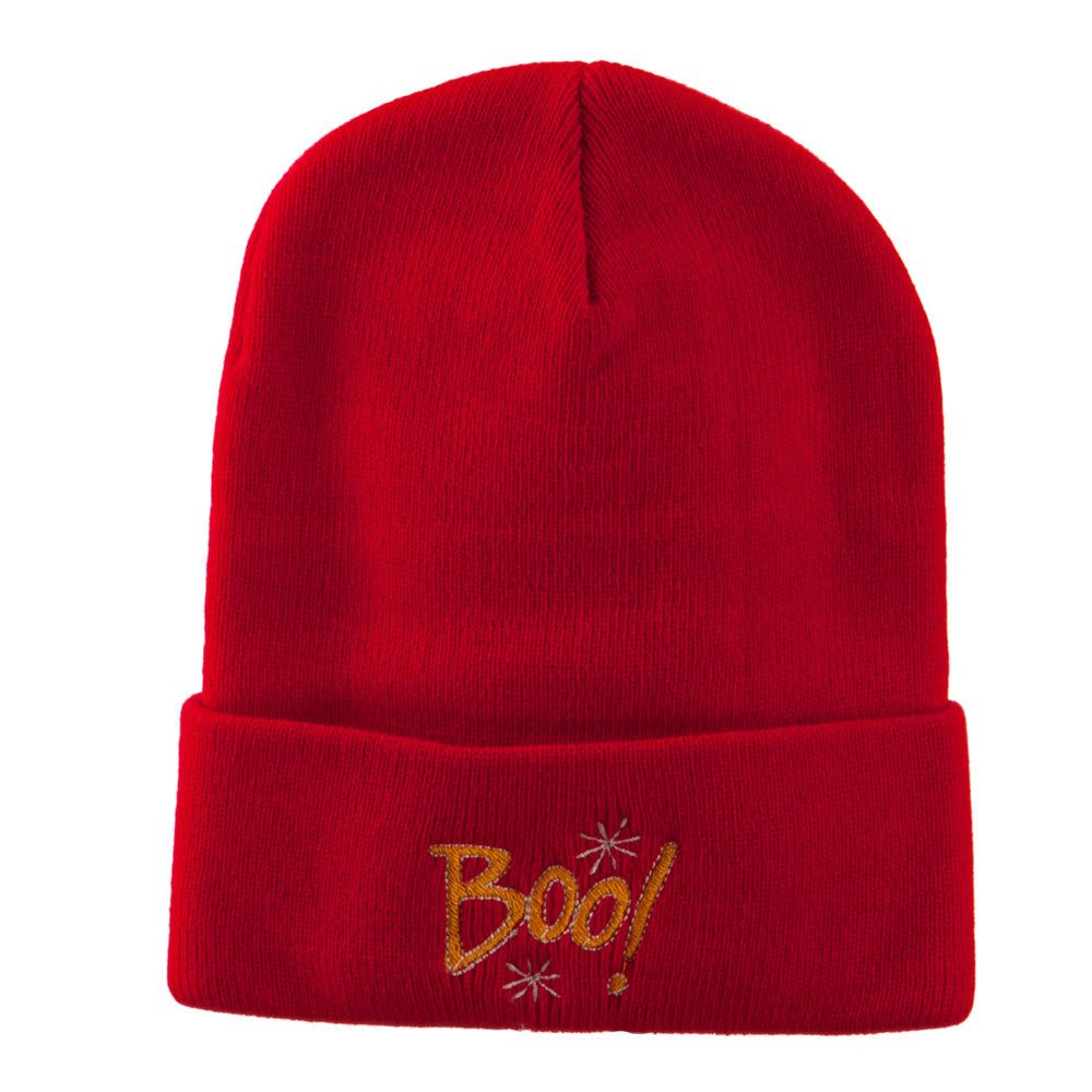 Happy Halloween Boo Embroidered Long Beanie - Red OSFM