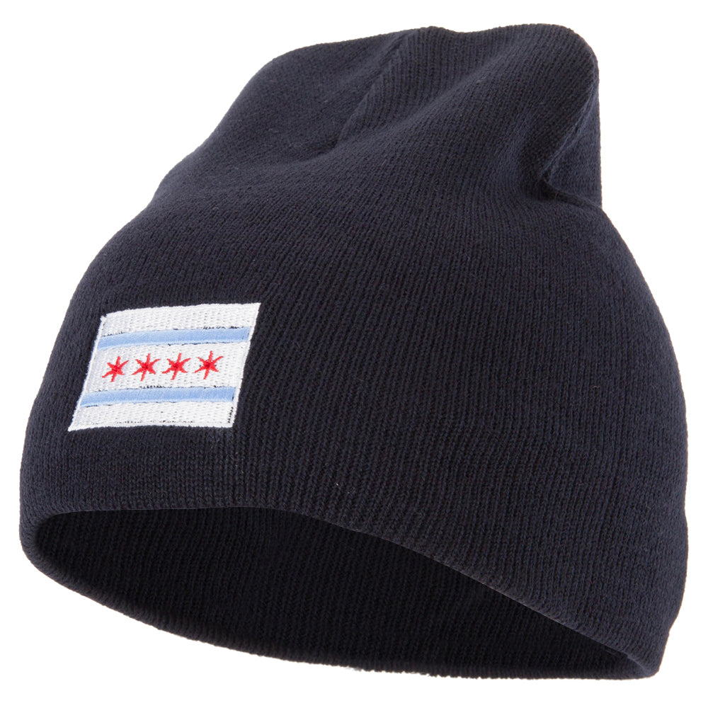 Chicago City Flag Embroidered 8 Inch Knitted Short Beanie - Navy OSFM